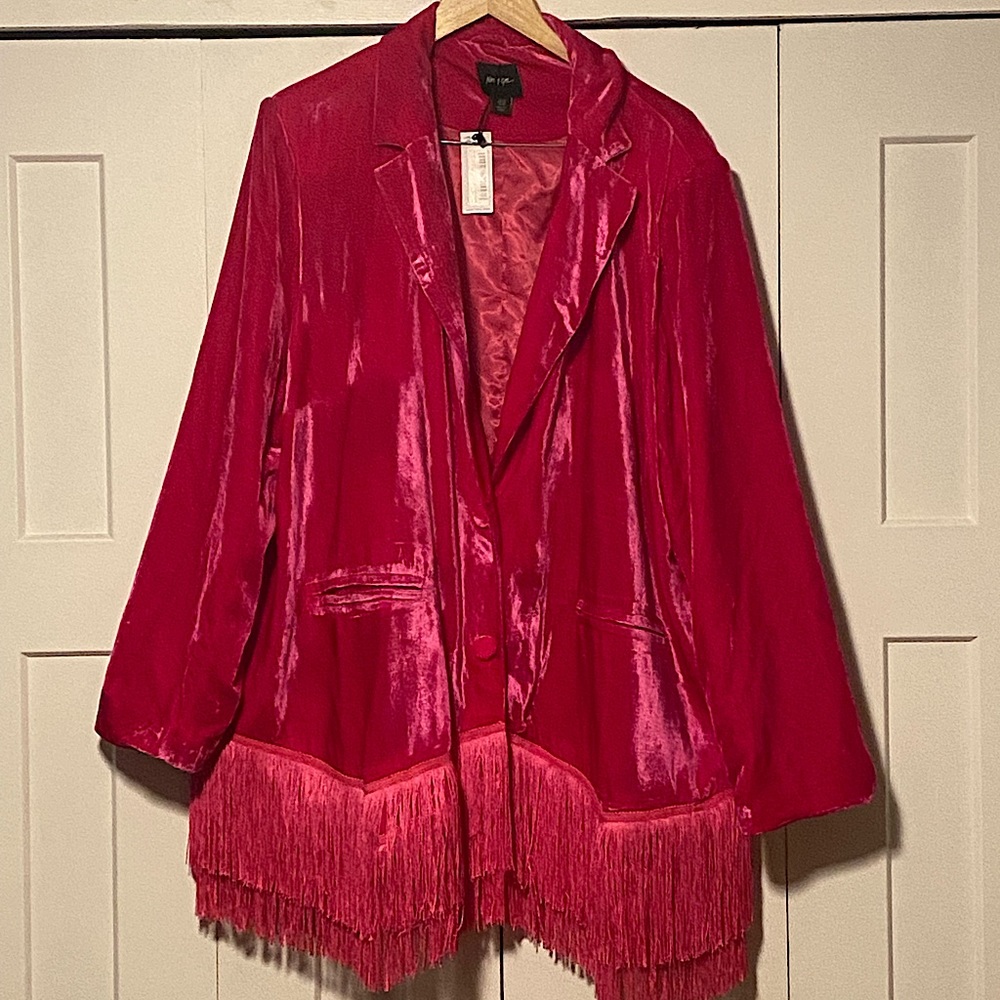 Nasty Gal Velour Fringe hot pink matching set